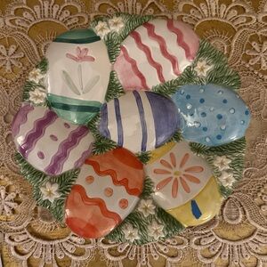 Fitz & Floyd Essentials Hand Painted 8” Round Easter Egg Plate/Wall Hanging